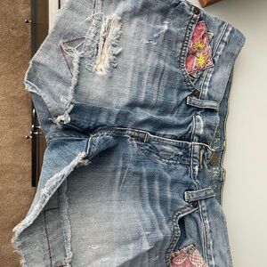 Lucky Brand Blue Distressed Jeans with Pink Floral Patches